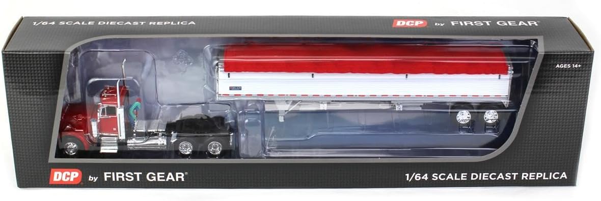 1/64 Red Peterbilt 379 Day Cab with White Wilson Pacesetter Grain Trailer 60-1765