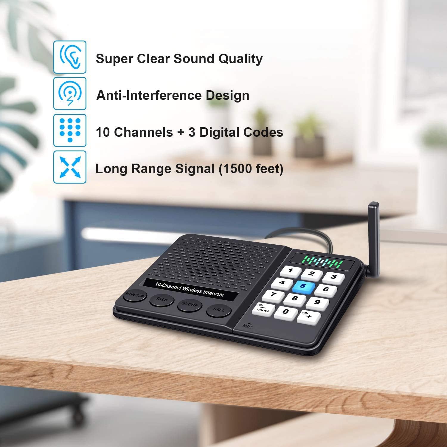 Intercoms Wireless for Home, Long Range 1 Mile Wireless Intercom System for Home House Business Office, 10 Channel 3 Code Room to Room Intercom, Radio Sound Communication System (2 Pack, New Version)