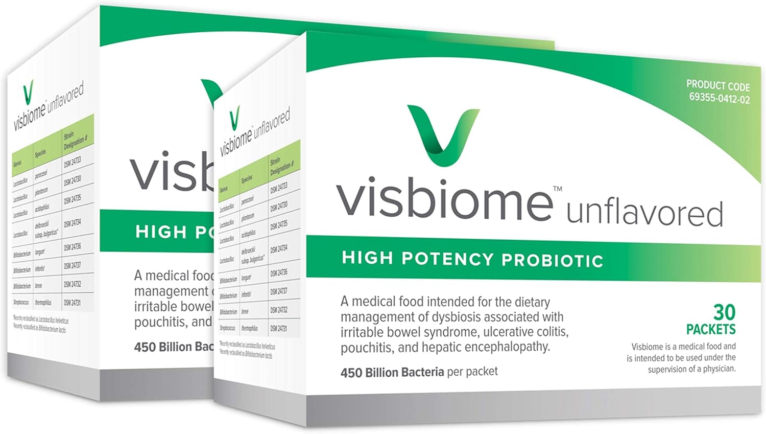 Visbiome® High Potency Probiotic 450 Billion Live Bacteria - 30 Packets Unflavored Powder- Shipped Cold in Recyclable Cooler with Temperature Monitor