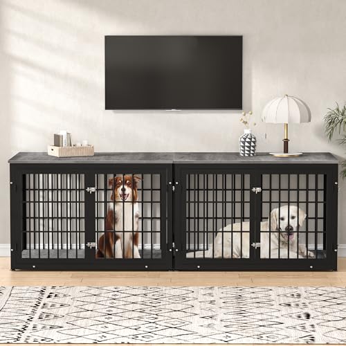 48 Inch Heavy Duty Dog Crate Furniture for Large Dogs, Decorative Pet House End Table, Extra Large Wooden Cage Kennel Furniture Indoor, Natural and White