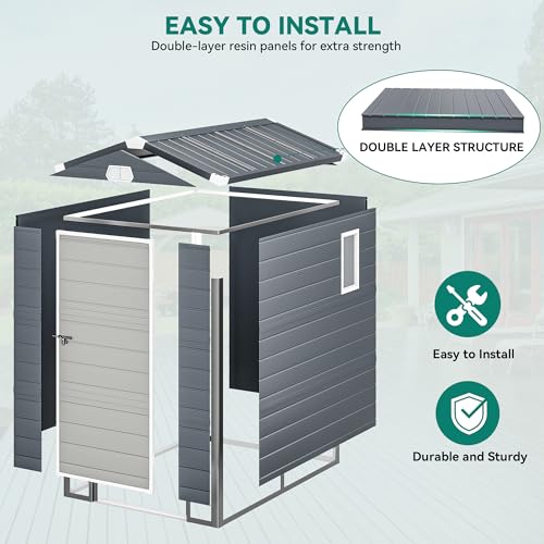 YITAHOME Light Gray Resin Tool Shed, 36 Cu Ft Waterproof Outdoor Horizontal Storage, Weather-Resistant Utility Shed with Air Vent for Trash and Lockable Doors, Garden Tools