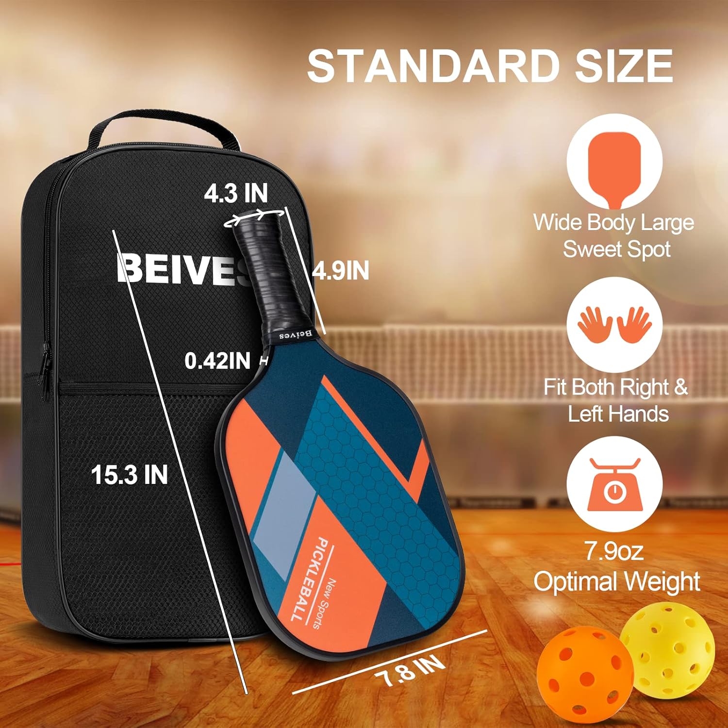Beives Pickleball Paddles Set of 4 Pickleball Rackets Lightweight Pickleball Sets, 4 Pickleball Racquets and 4 Balls Including Portable Carry Bag