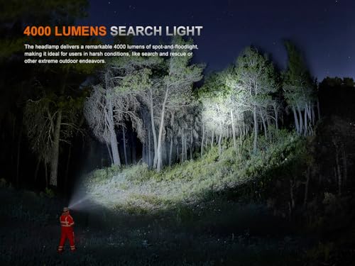 Fenix HP35R 4000 Lumen USB-C Rechargeable Headlamp, with Spotlight, Floodlight and red Light for Search and Rescue, Outdoor use, Emergencies, and More