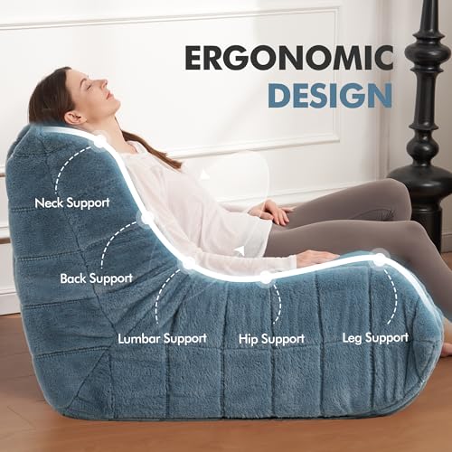Bean Bag Chair Big Sofa Beanbag Chair for Adults Fireside Chair Bean Bag Lounger with Memory Foam Filled for Home,Apartment or Gaming Venue(Black Plush)