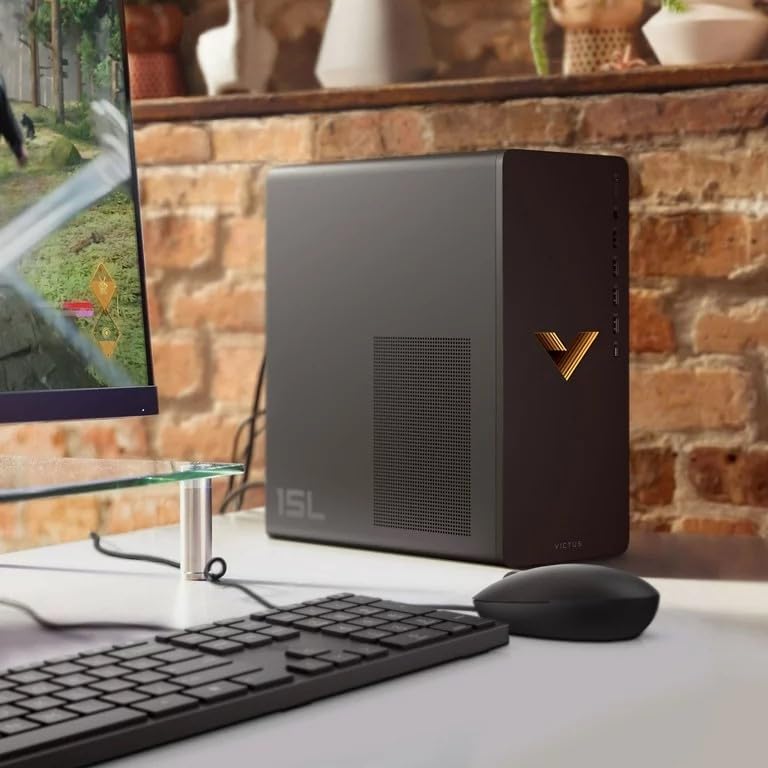 HP 2023 Victus 15L Gaming Desktop PC, AMD 6-Core Ryzen 5600G Processor (Up to 4.4 GHz), 16GB RAM, 512GB NVMe, AMD Radeon RX6400, Mouse and Keyboard, Win 11 Home, Mica Silver, with HDMI Accessory