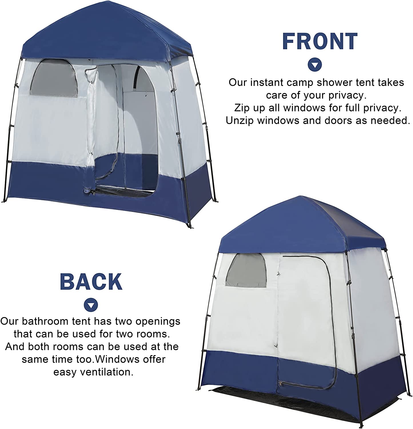 Camping Shower Tent Oversize Space Privacy Tent Portable Outdoor Shower Tents for Camping with Floor Changing Tent Dressing Room Easy Set Up Shower Privacy Shelter 2 Rooms Toilet Tent