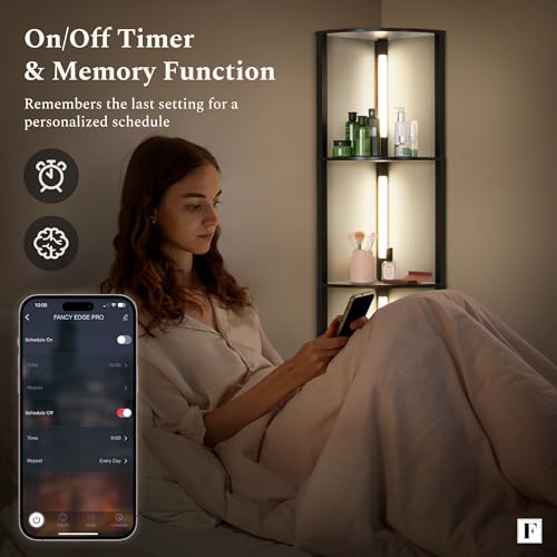 FENLO Fancy - LED Display Shelf with Dimmable Lights, LED Shelf Floor Lamps for Living Room, Sturdy Corner Shelf Curio Cabinet Display, Tall Floor Lamps with Shelves