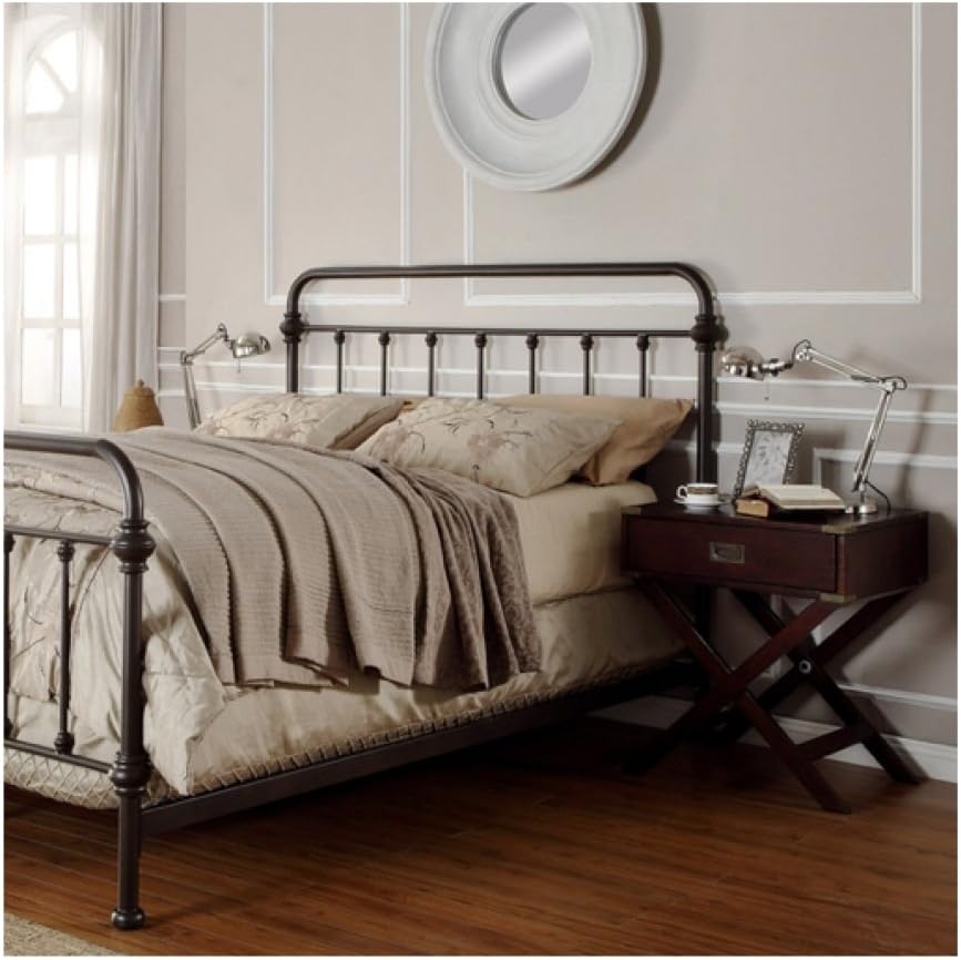 TRIBECCA home Wrought Iron Bed Frame Dark Bronze Metal Queen Size USA Vintage Look Shabby Chic French Country (Queen)