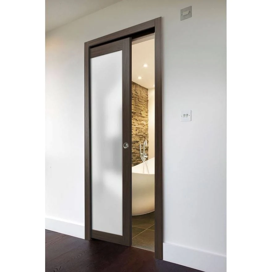 SARTODOORS Lite Glass Sliding Pocket Door / Planum 2102 Chocolate Ash - Brown - 32x22 x 80x22