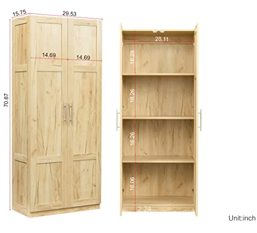 Pantry Cabinet,71" H Tall Wood Storage Cabinet with Adjustable Shelves Doors for Kitchen Bedroom Living Room (White)