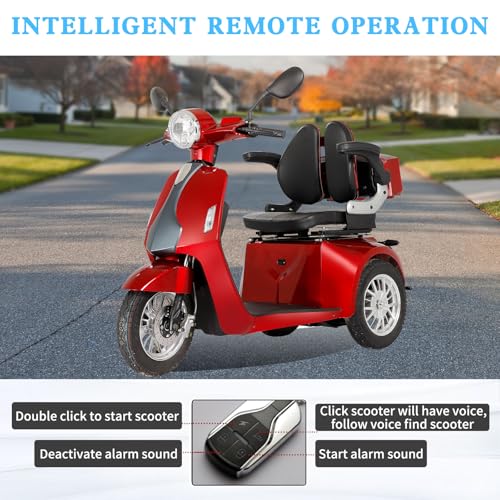 Heavy Duty 3 Wheel Scooter for Adults,All Terrain Mobility Scooter 500lbs Capacity,800W Powered Mobility Scooters Handicap Mobility Scooter for Travel with Full Set Lights (Red-AFD3L)