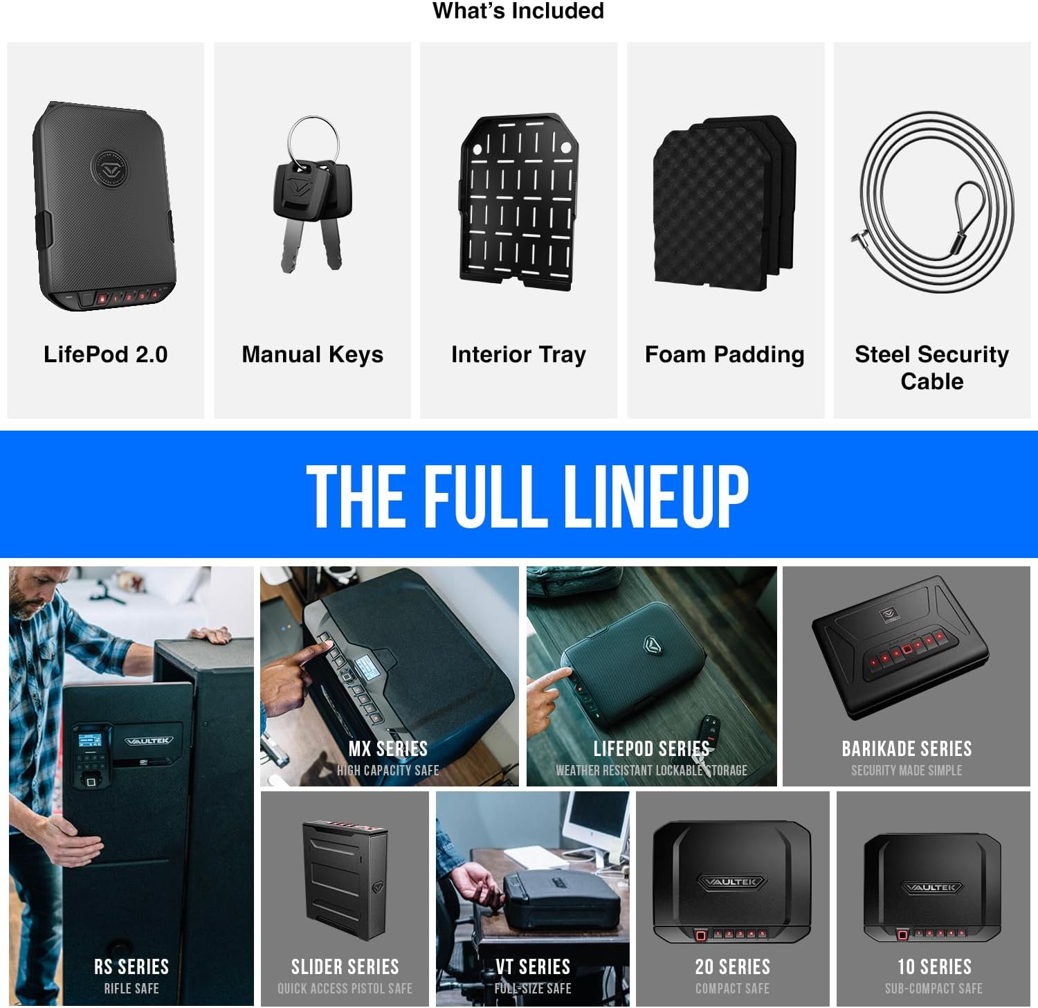 VAULTEK LifePod 2.0 Secure Waterproof Travel Case Rugged Electronic Lock Box Travel Organizer Portable Handgun Case with Backlit Keypad (Titanium Gray) (Biometric)