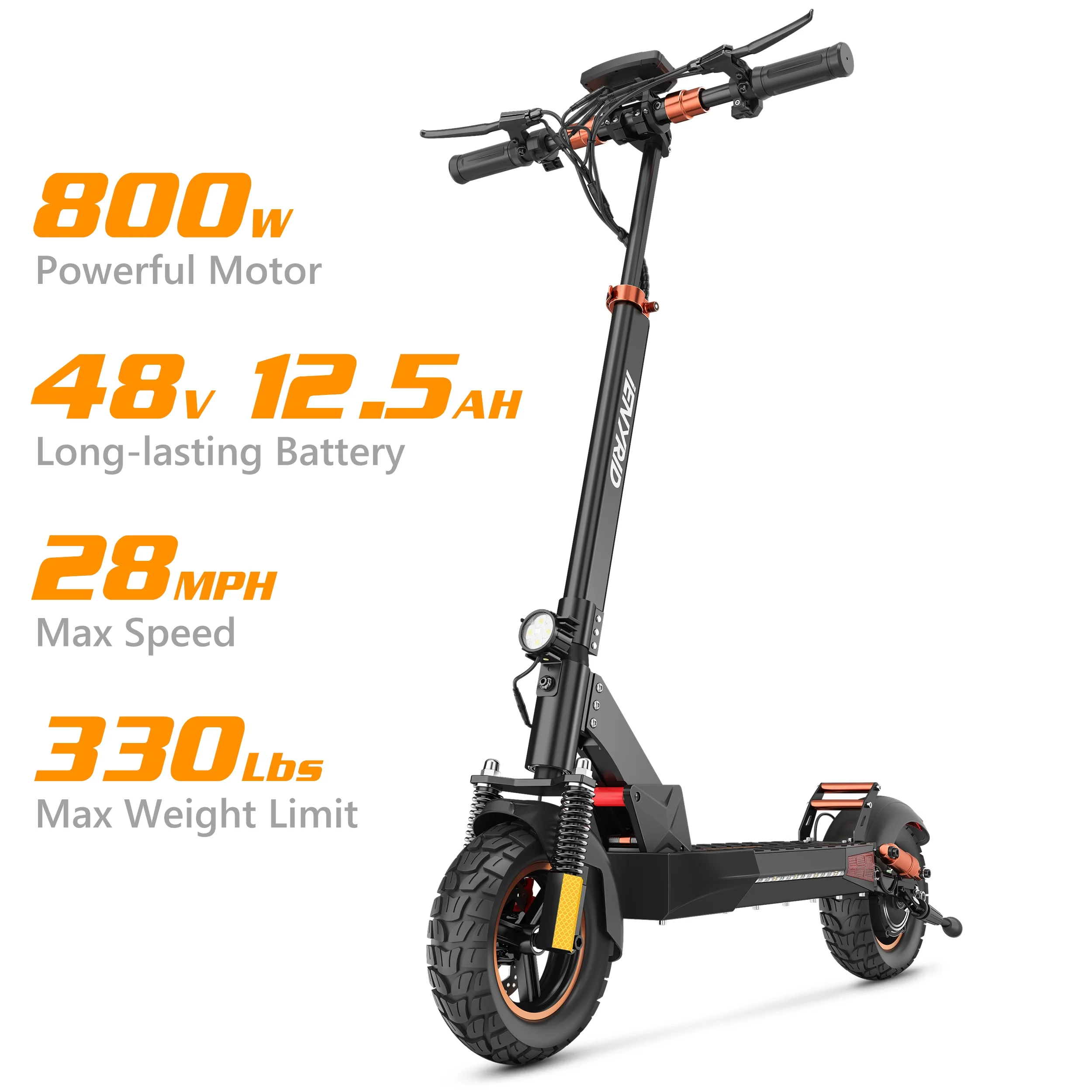 iENYRID 800W Electric Scooter for Adults Teenagers with Removable Seat, 10" Off-road Pneumatic Tires, 3 Speeds 28 MPH Max, Coded Lock Folding Electric Scooter 330lbs Weight Limit Black