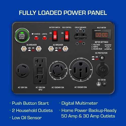 DuroMax XP12000EH 12,000-Watt Dual Fuel Portable Generator – Gas & Propane, Electric Start, Whole Home Backup Power, Transfer Switch Ready, RV & Emergency Ready
