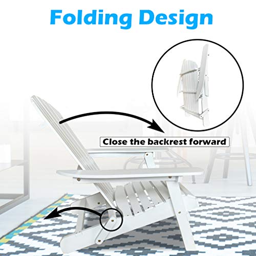 Adirondack Chair Lawn Chair Folding Adirondack Chair Patio Chairs Outdoor Chairs Patio Seating Fire Pit Chairs Wood Chairs for Adults Yard Garden w/Natural Finish (White)