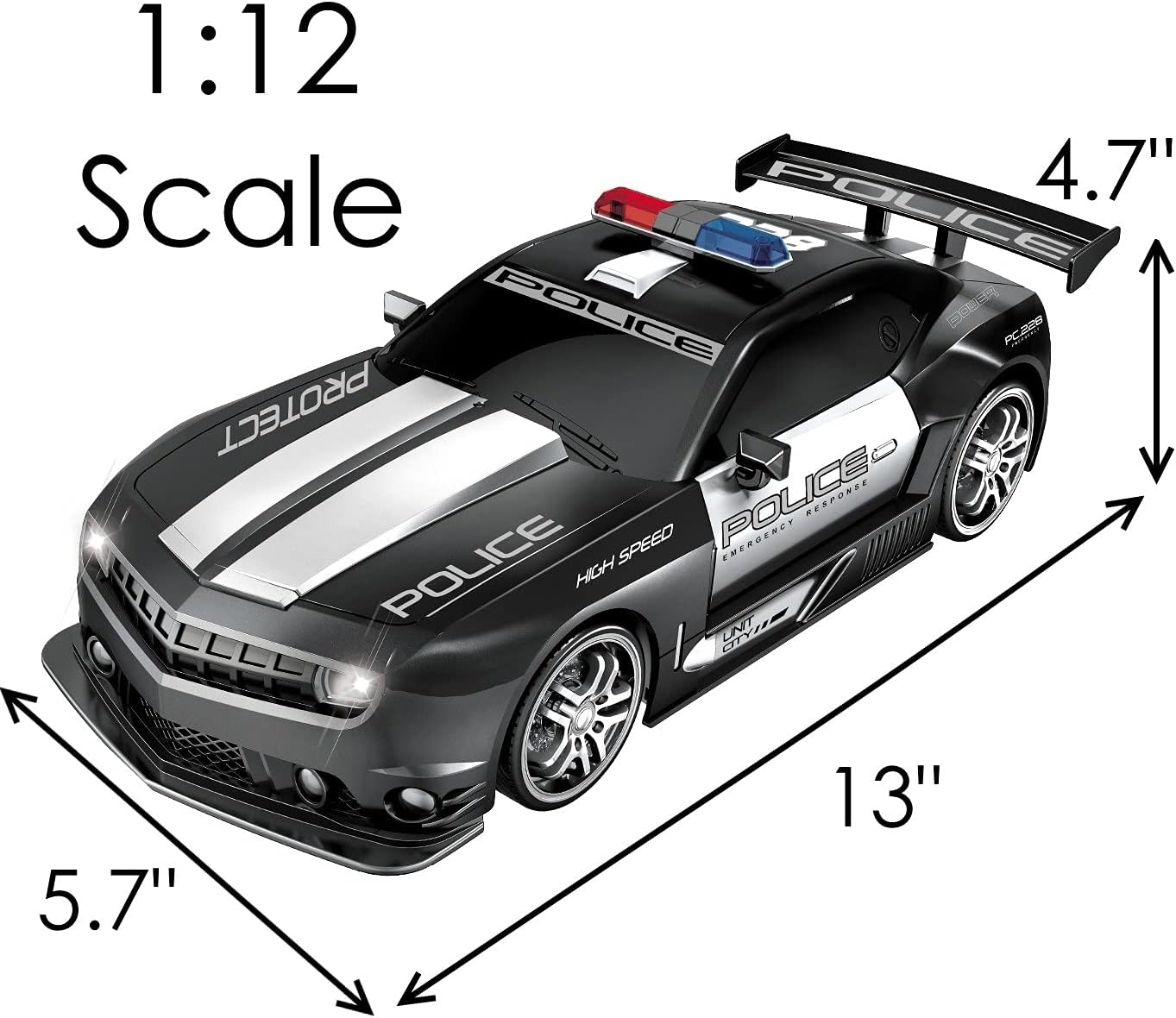 Haktoys Remote Control Police Car RC High Speed Cop Chase 1:12 Scale Radio Control Patrol Sports Vehicle with Headlights Pack of 2