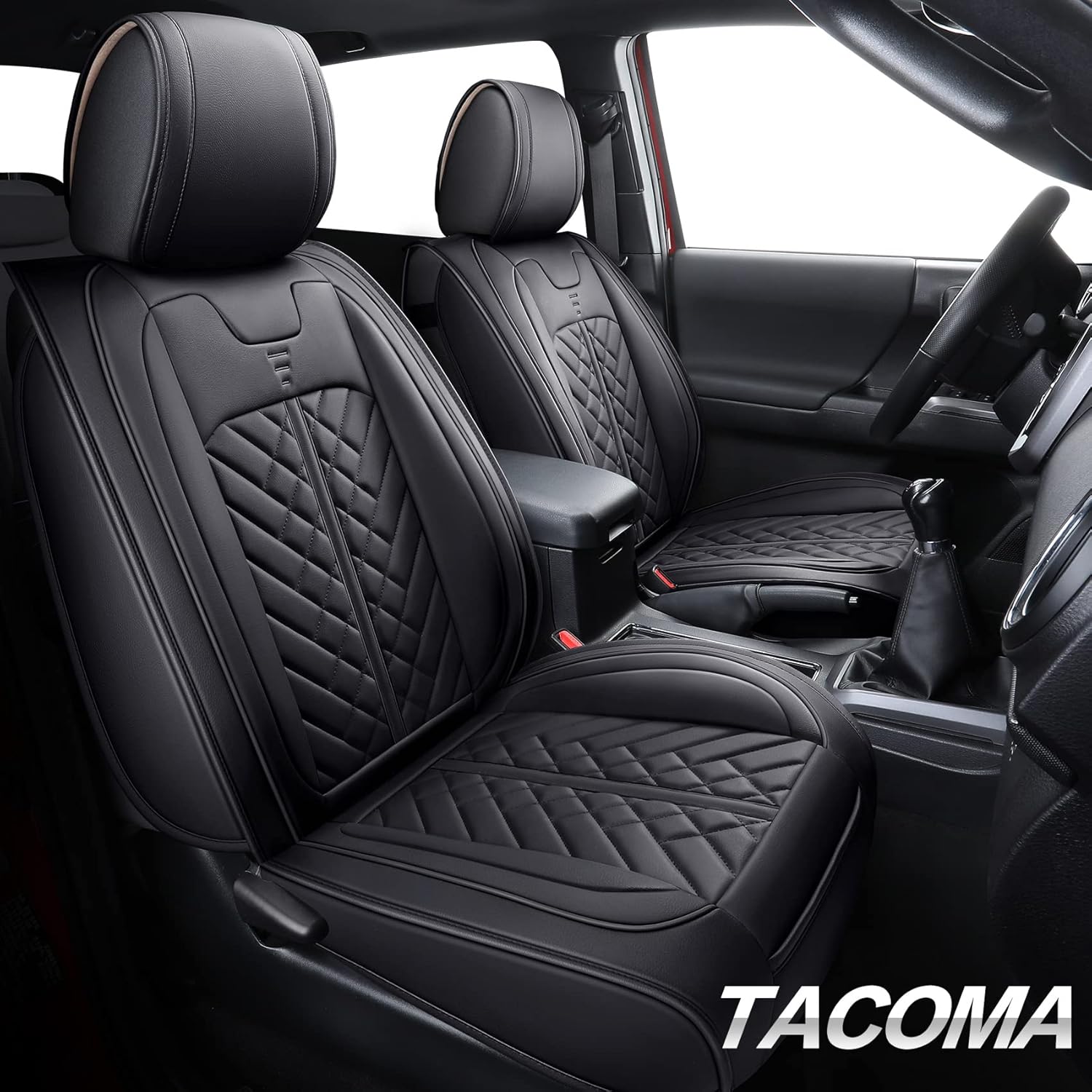 Tomatoman Toyota Tacoma Seat Covers Fit for 2005-2022 Crew Double Cab TRD Off-Road Pro Limited Trail Edition SR5 V6 Pickup Truck Compatible Airbags Car Cushions(Full Set/Black-White)