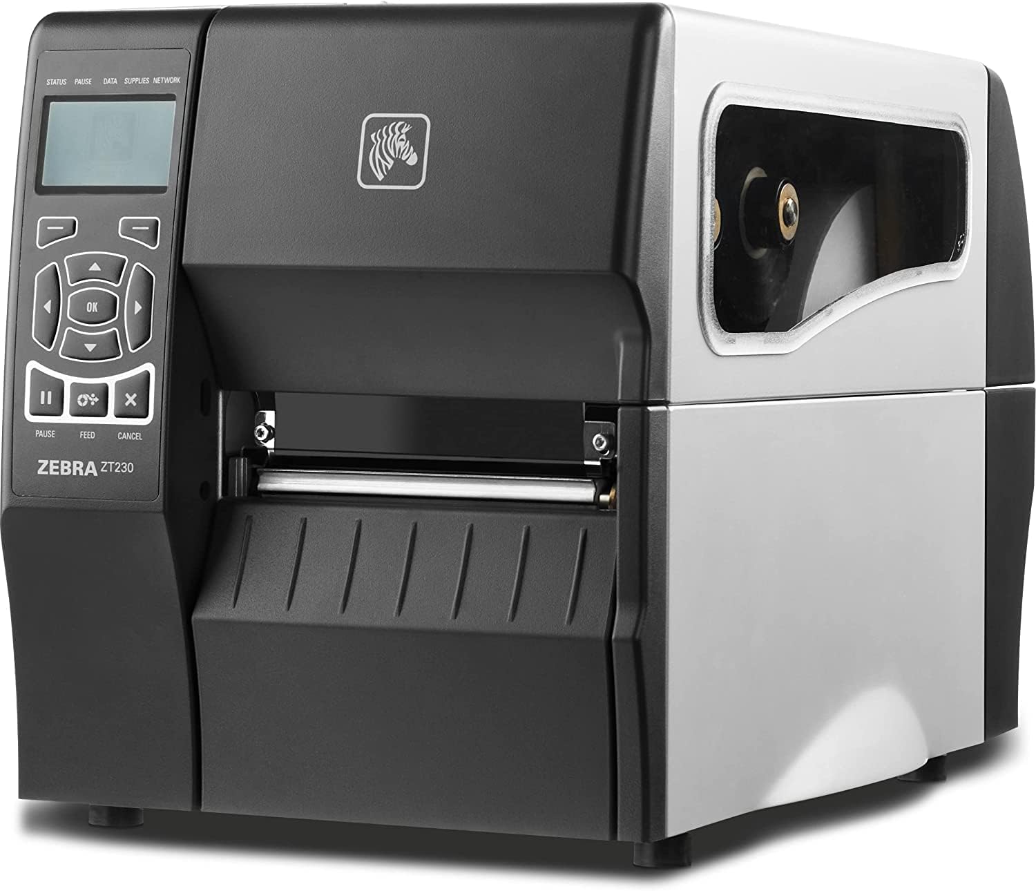 Zebra ZT230 Thermal Transfer and Direct Thermal Industrial Monochrome Barcode Label Printer, Black - LCD, 203 dpi, 6 IPS, 4-inch Print Width, Serial and USB Ports, USB Cable - ZT23042