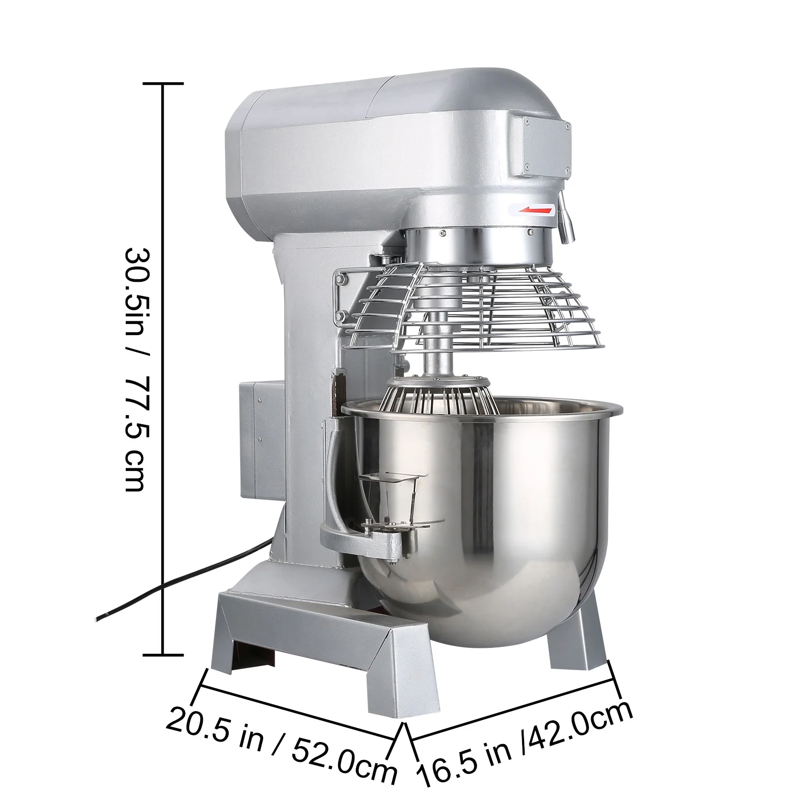 SKYSHALO Commercial Food Mixer 20Qt 750W 3 Speeds Adjustable 105 180 and 408 RPM Food Processor Heavy Duty with Stainless Steel Bowl Dough Hooks Whisk Beater for Schools Bakeries Restaurants Pizzeria
