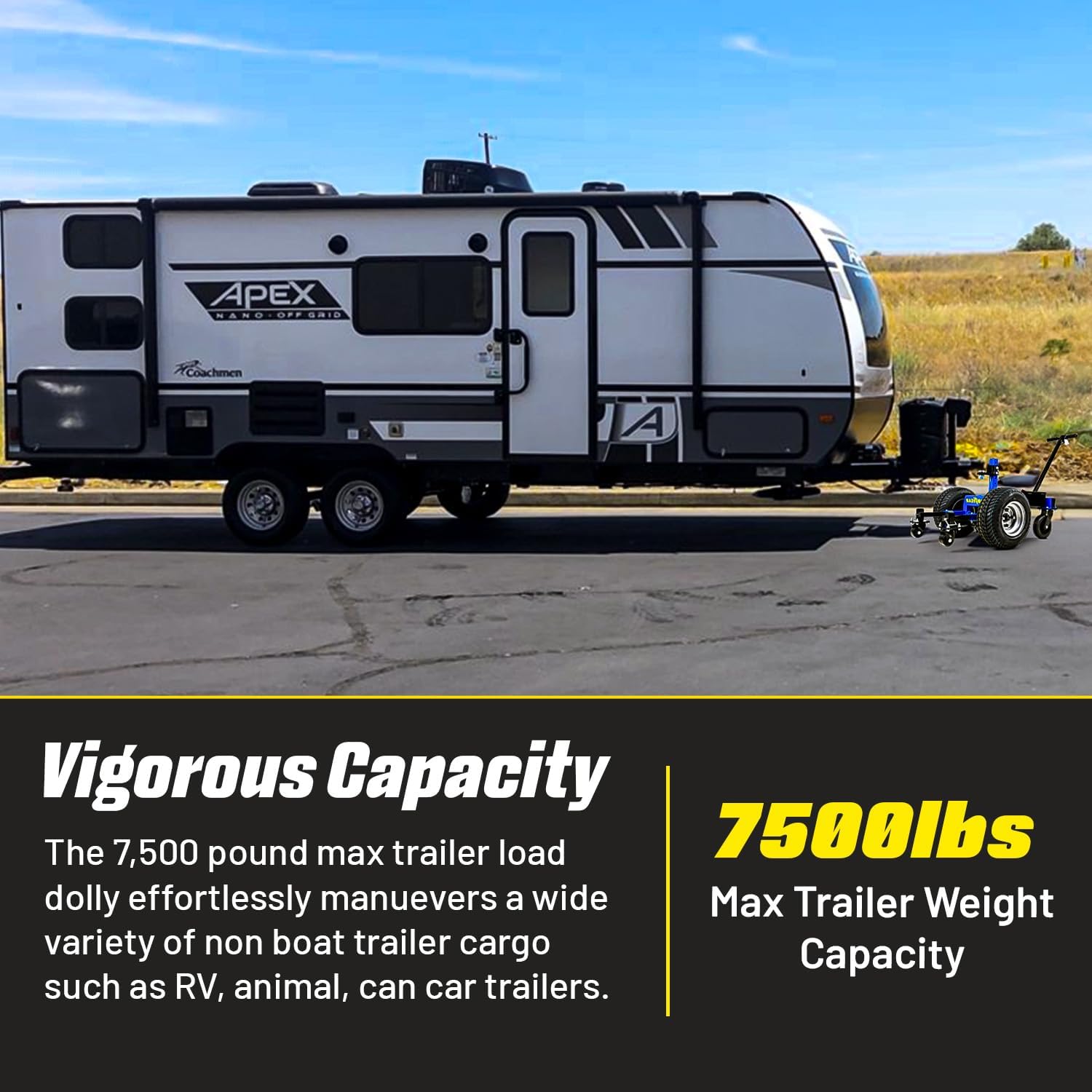 Goodyear Electric Trailer Dolly Super-Duty 7500lbs Max Trailer Weight, 5500lbs for Boats, 1100lbs Tongue Weight, All-Terrain Wheels Ideal for RVs, Toy Haulers, Car Trailers, and Campers