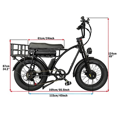 SMLRO Dual Motor 2000W Retro Two-Person Electric Bicycle, 7-Speed 20" Tire Electric Snow Mountain Shopping Ebike, 48V 18Ah E-Bike with Rear Turn Signal
