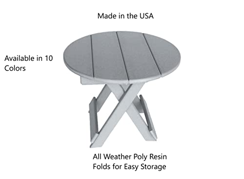 Round Outdoor Patio Side Table - Poly Folding Side Table - 22" Diameter Side Table for Your Adirondack Chairs (Weatherwood)