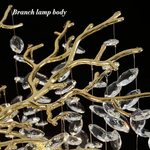 Modern K9 Crystal Chandelier Lighting Gold Luxury Tree Branch Chandelier Pendant Round Ceiling Light Fixtures for Dining Room,Bedroom,Living Room (Gold-D30IN)