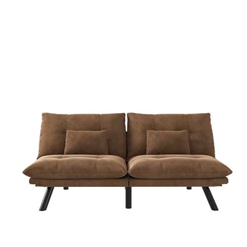 Warmiehomy Velvet Convertible Futon Sofa Bed, 70.87" Comfy Loveseat Sleeper Sofa with Adjustable Backrest Armrest and Wood Legs 2 Seater Small Couches for Living Room, Bedroom, Navy Blue