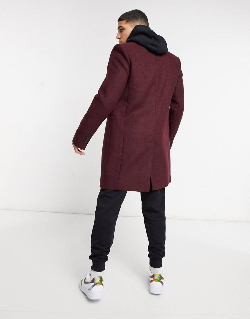 ASOS Design Wool Mix Overcoat in Port-Red