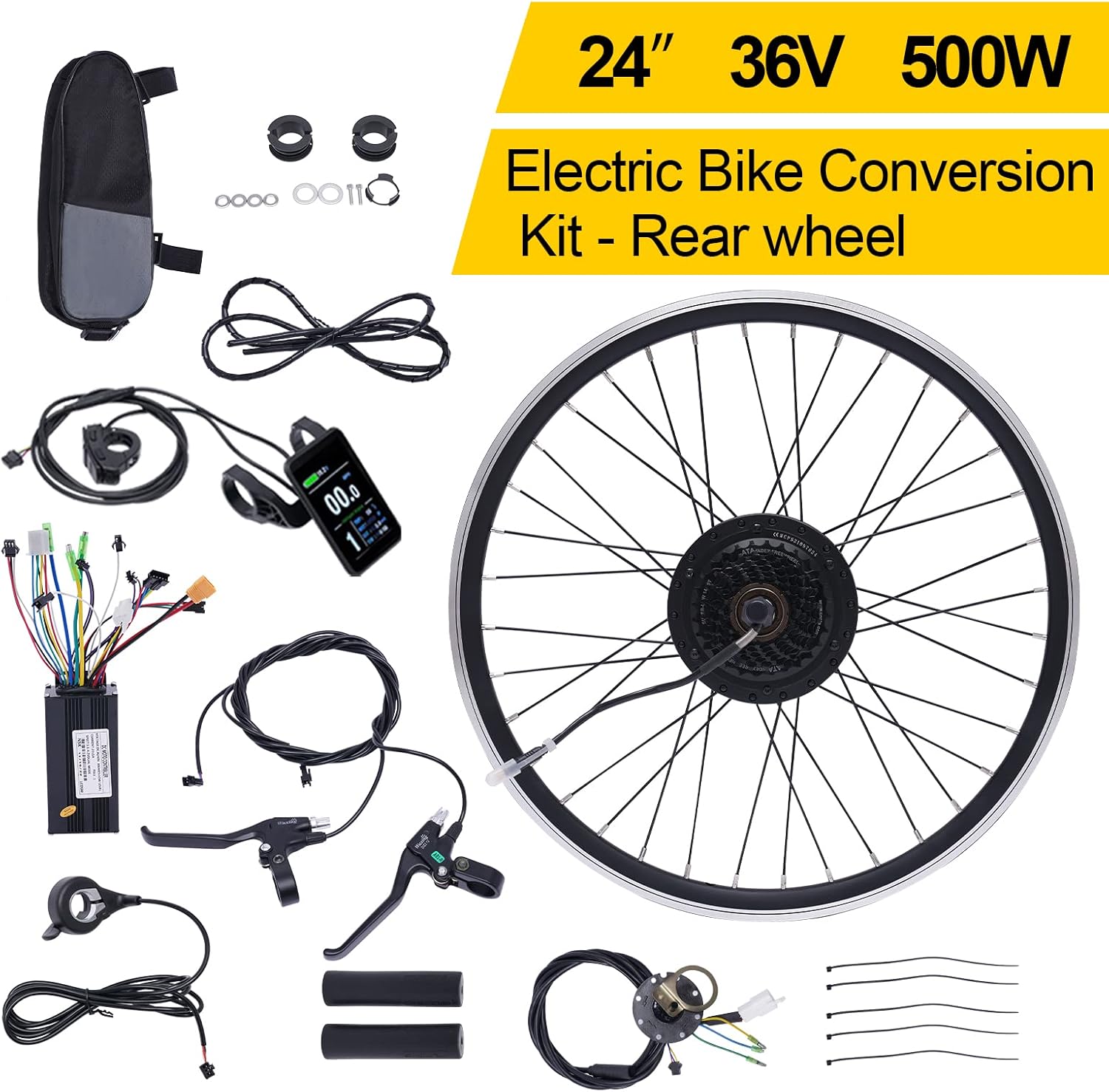 36V 500W E Bike Conversion Kit, Electric Bicycle Motor Kit for 24in Rear Wheel, Electric Motor Kit for Bicycle with Dual Mode Controller 5-Gear Speed Adjustment