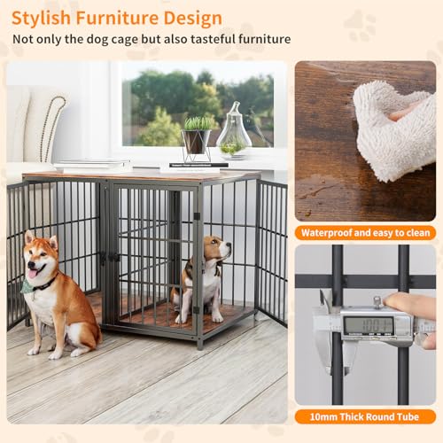 Heavy Duty Dog Crate Furniture: 84inch Wooden Dog Crates End Table Kennel with Three Doors and Removable Tray - Extra Large Puppy Indoor Training Playpen House Decorative Side Table Cage Rustic Brown