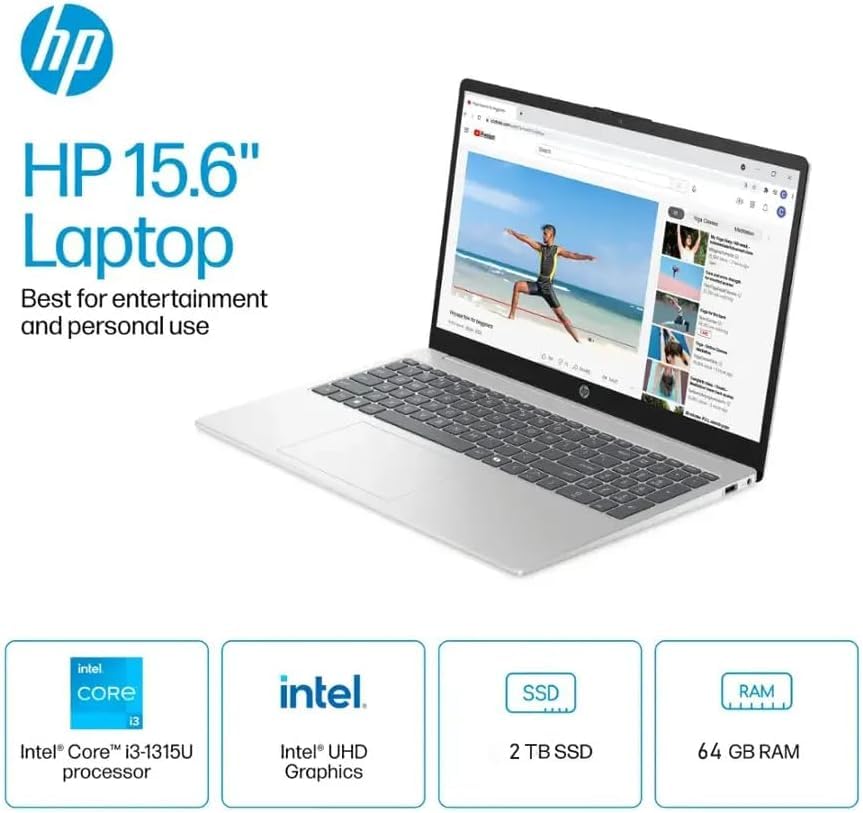 HP 15.6" Touchscreen Business Laptop Computer - Intel 13th Core i3-1315U(Up to 4.5GHz), Intel UHD Graphics, Anti-Glare, Windows 11 Pro (16 GB RAM,512GB SSD)