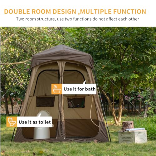 Quick Open Automatic Camping Shower Tent Oversized Space Privacy Tent Portable Outdoor Shower Tent Camping with Floor Replacement Tent Changing Room Easy Setup Shower Privacy Shelter 2 Rooms