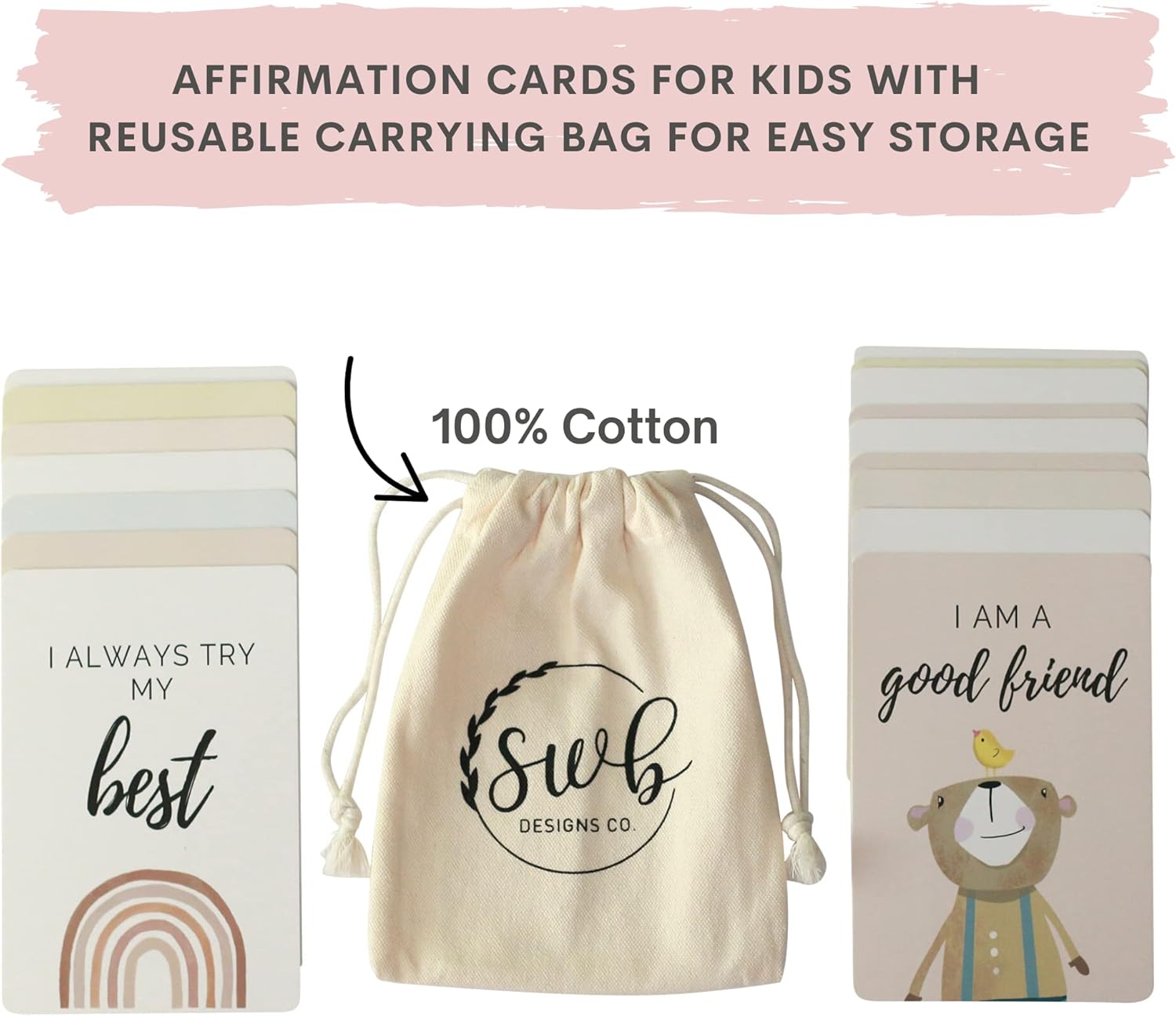 Affirmation Cards for Kids, Flash Card for Kids, Daily Affirmation Cards w/ Motivational Phrase ,Thick & Durable Motivational Cards, Positive Affirmations Cards (4” x 6” Set of 20) Pack of 2