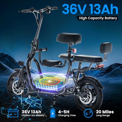 Electric Scooter with Seat for Adult, 36V/48V Electric Scooter with 350W/500W Motor 500W/750W Peak Power, 20 Mile Range, 17.4mph/18.75mph, e Scooters with Adjustable Seat