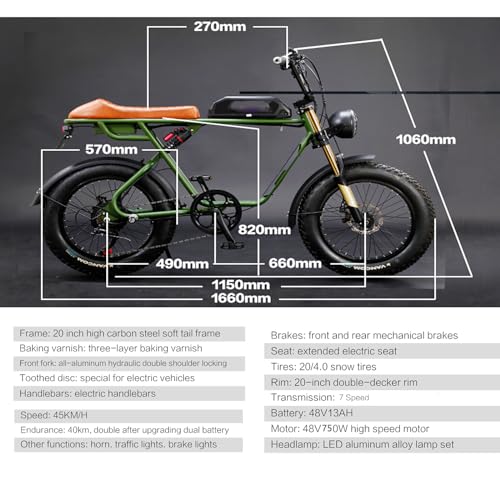 20" x 4.0 Fat Tire,Electric Bike for Adults,750W Brushless Motor Ebike, 28MPH,48V/13Ah Removable Battery,7 Speed Gear,Up to 25 Miles for Ebikes , All-Terrain E Bike for Mountains, Snow, Sand, Road