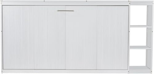Full Murphy Bed with Storage Shelves,Wood Murphy Bed Cabinet with Storage Bookcase,Fold Up Bed Modern Murphy Wall Bed Full Size (White,Full)