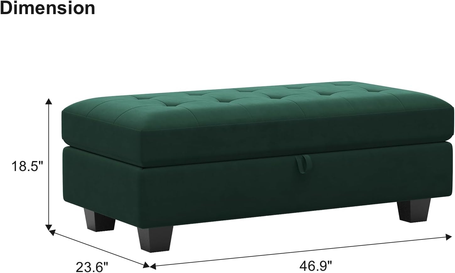 Belffin Velvet Storage Oversized Ottoman Module Bench Oversized Rectangular Ottoman for Modular Sectional Sofa Green