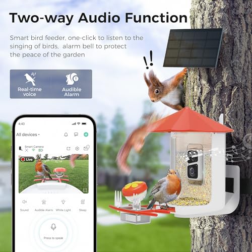 Smart Bird Feeder with Camera,Wireless Wild Bird Feeders, 160° Wide View Auto Capture Bird Videos & Motion Detection,AI Identify, DIY Add-ons & Hummingbird Feeder,Gift for Bird Lover