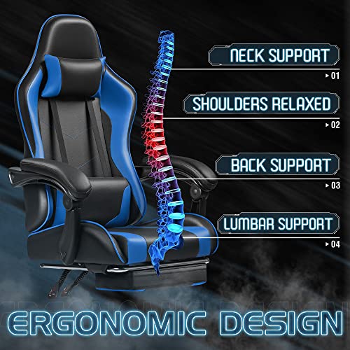 Homall Gaming Chair, Video Game Chair with Footrest and Massage Lumbar Support, Ergonomic Computer Chair Height Adjustable with Swivel Seat and Headrest (Blue, RGB)