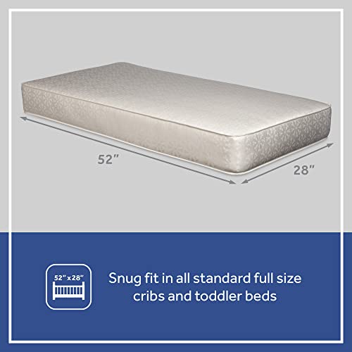 Sealy Flex Cool Breathable Hypoallergenic 2-Stage Dual Firm Waterproof Baby Crib Mattress & Toddler Bed Mattress, Cotton Cover, 204 Premium Coils, Air Quality Certified, Made in USA, 52"x28"