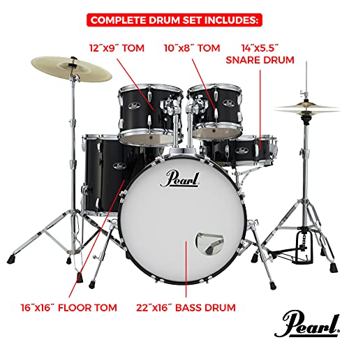Pearl Roadshow Drum Set 4-Piece Complete Kit with Cymbals and Stands, Charcoal Metallic (RS584C/C706)