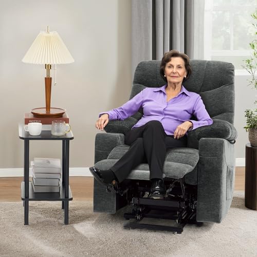 MCombo Power Lift Recliner Chair with Extended Footrest for Elderly People, Fabric 7287 (Navy Blue, Medium)