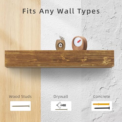 60" Rustic Wood Fireplace Mantel | Wall-Mounted & Floating Shelf for Home Decor
