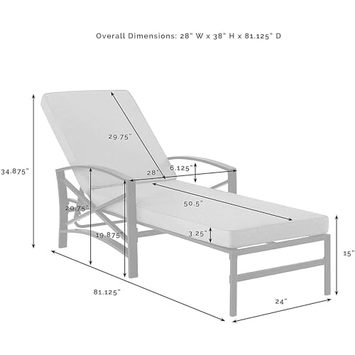 Crosley Furniture KO60018WH-GY Kaplan Outdoor Metal Chaise Lounge, White with Grey Cushions