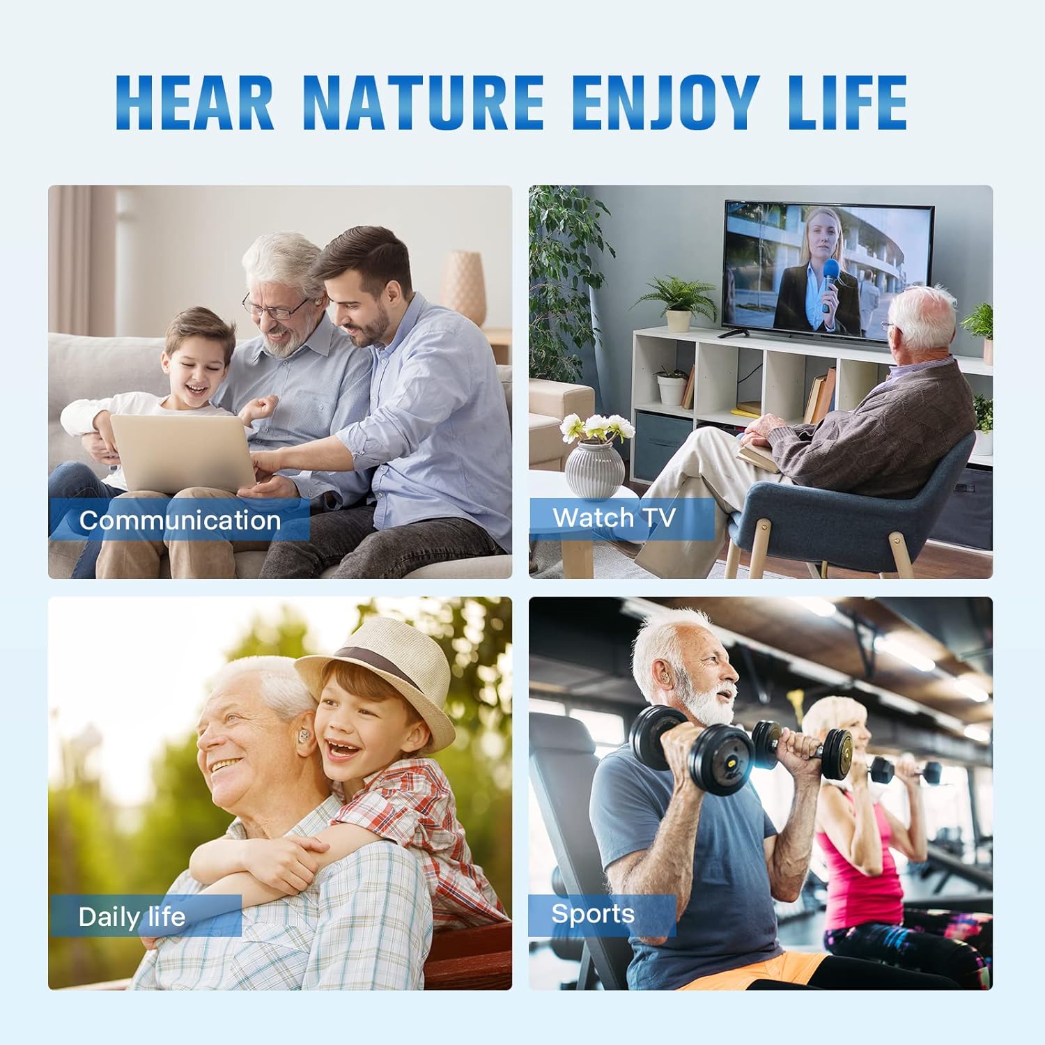 New Hearing Aids, Rechargeable Hearing Amplifier to Aid Adults Seniors Hearing, Invisible Hearing Aid for Noise Cancelling, Comfortable to Wear, 2 Pack（Red and Blue）
