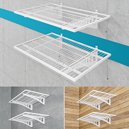 Garage Storage Shelving Wall Mounted, 2 Pack 2x3ft, Loads 500 lbs Heavy Duty Sturdy Wall Shelves, Strong Garage Organiser, Storage Racks Units, Black Metal Floating Adjustable Wall System Shelf