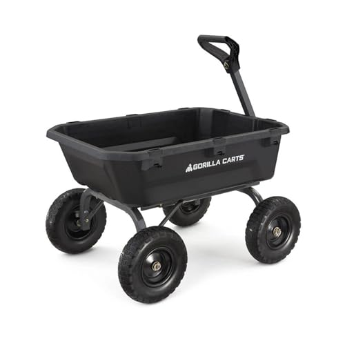 Gorilla Carts Heavy-Duty Dump Cart, Patented Quick-Release Dumping, Steel Frame, 600 lb Capacity, No-Flat 10-Inch Tires, Utility Wagon for Garden, Yard, Beach