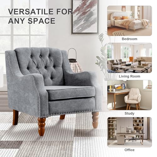 Accent Chairs Set of 2, Comfy Single Upholstered Wingback Chair with Back Mid Century Modern Reading Chair with Nail-Head Trim Armchair Arm Chair for Living Room Bedroom(Beige)