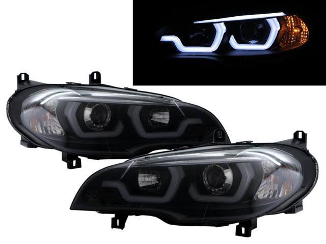 X5 E70 07-10 Pre-Facelift SUV LED 3D U-Bar Halogen Headlight Black for BMW LHD